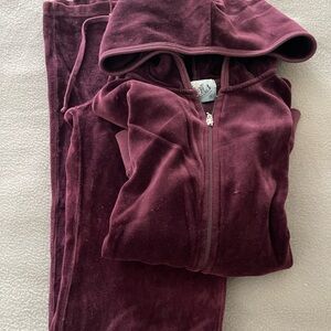 AWESOME Vintage 2002-2004 Juicy Couture Burgundy Velour Tracksuit Set XL & P